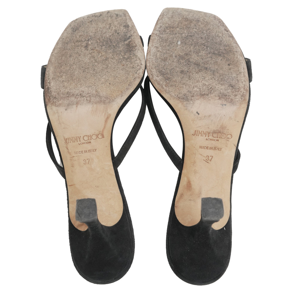 Jimmy Choo Maelie Thong Sandals In Black Suede | ShopSimon