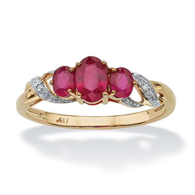Palm 1 TCW Oval-Cut Ruby Diamond Accent Three Stone Ring Red US 6 2