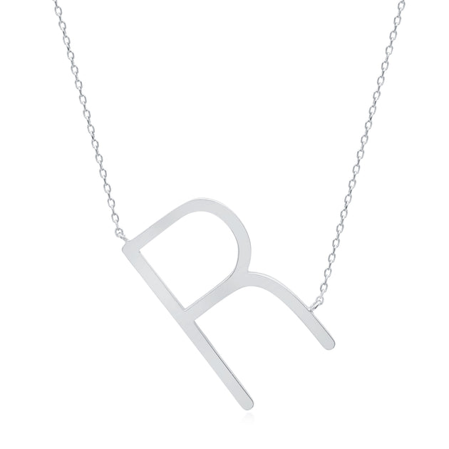 MaxColor Sterling Silver Sideways Block Letter Initial Necklace Silver 16-18in 2