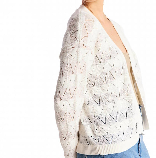 Wispr Chevron Stitch Cardigan Ivory Large 4