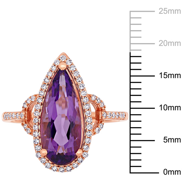 Mimi & Max Pear Shape Amethyst Diamond Halo Ring 14k Rose Gold US 5 4