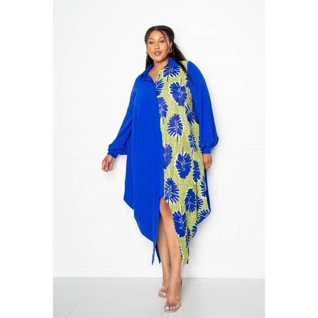 TRUEDAMES Print Drapy Shirt Maxi Dress Green 1X 2