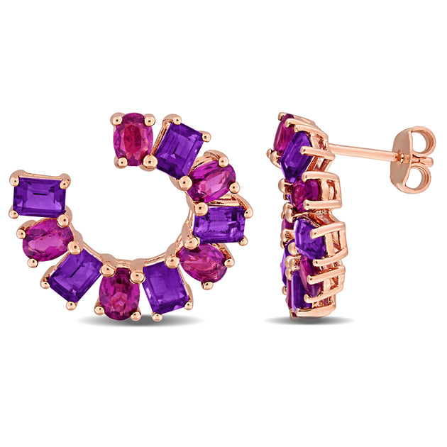 Mimi & Max Multi-Gem Curved Stud Earrings Sterling Silver Purple 2