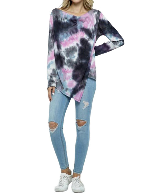 Ellis Cowl Asymmetric Tie Dye Top Pink 2X 3