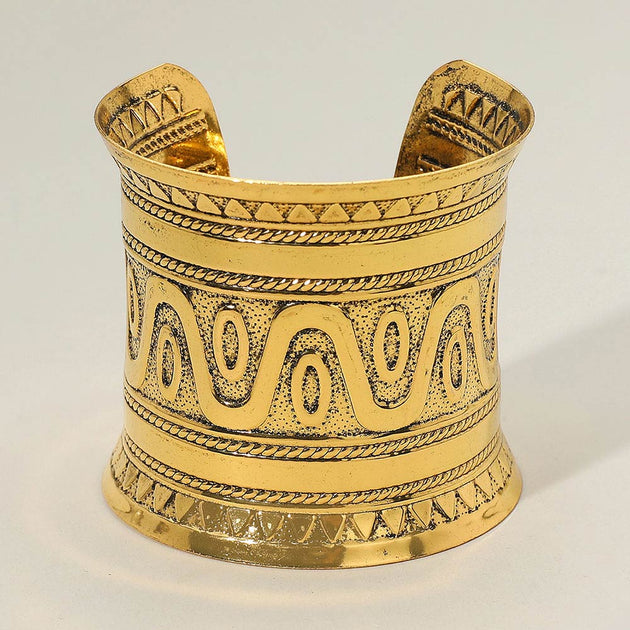 FASHNZFAB Boho Tribal Wave Cuff Bracelet Gold One Size 2