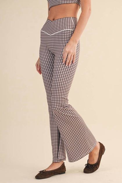 Kimberly C Gingham Print High Waist Crossover Flare Legging Red Small 4