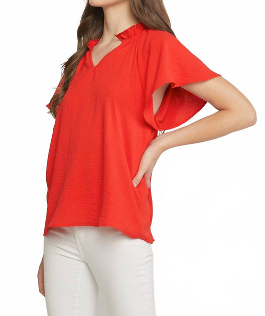 entro Ruffled Flutter Sleeve Blouse Red Small 4