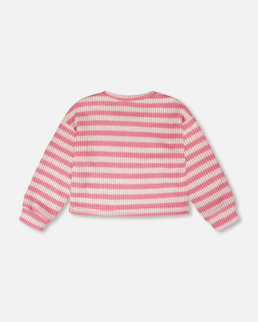 Deux par Deux Gestreifter Pullover Pink Weiß 2T 4