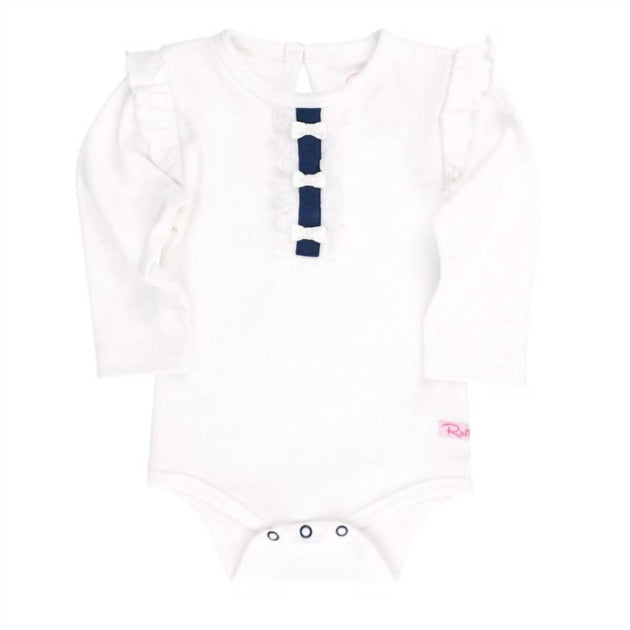 RuffleButts Henley Flutter Onesie White 6-12 Months 2
