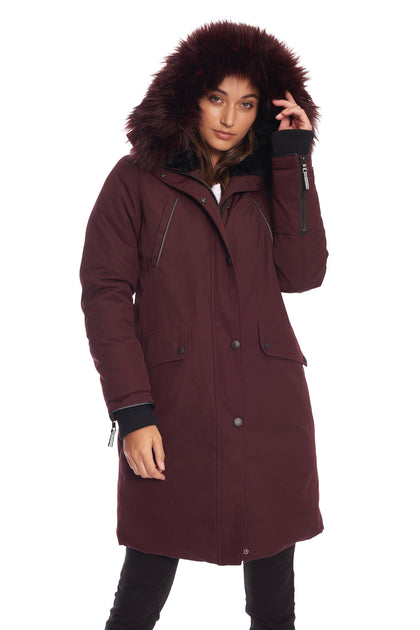 Alpine Laurentian Women's Vegan Down Recycled Long Parka Red Medium 3