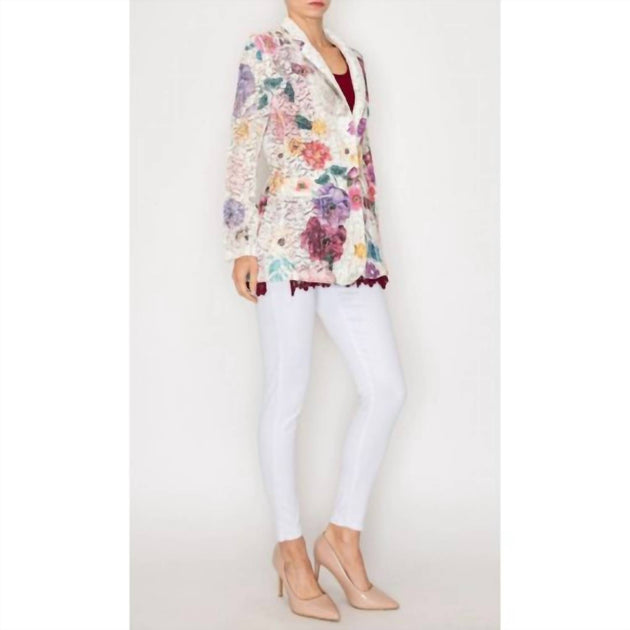 Origami Women's Lace Floral Blazer Multi Small 4