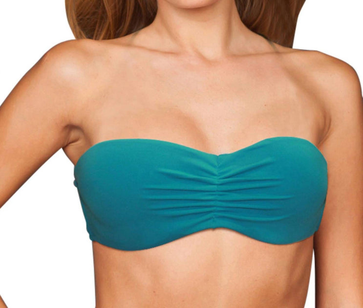 Zali Center Ruched Bandeau Bikini Top Blue Medium 2