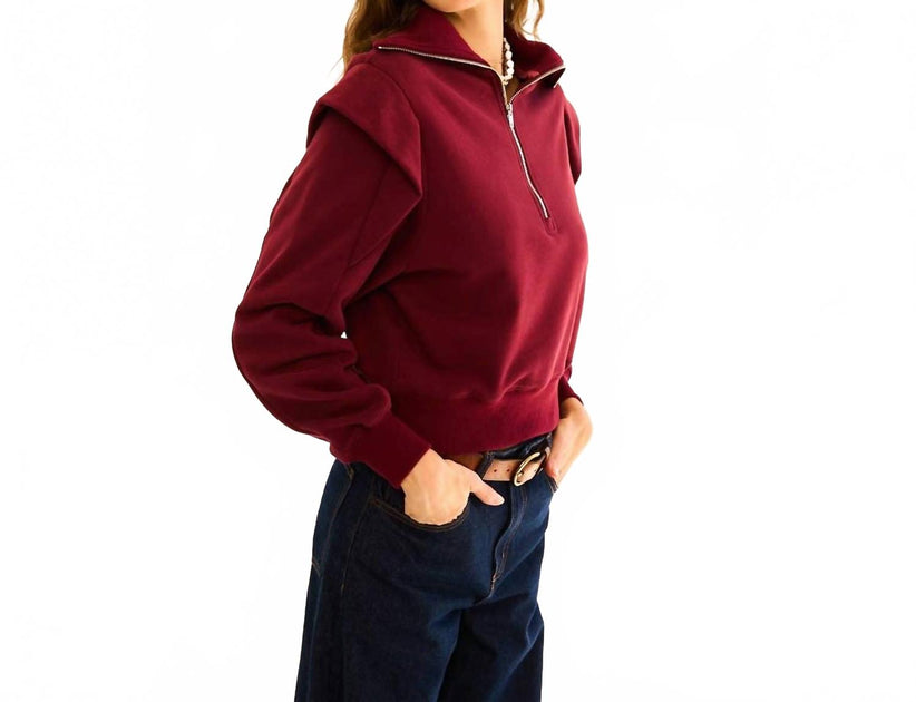 The GREii Mar Zip-Up Ruffled Sweatshirt Rot Medium 3