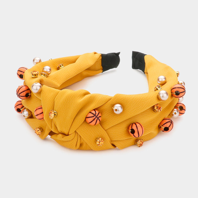 FASHNZFAB Pearl Stone Knot Burnout Headband Beige 2