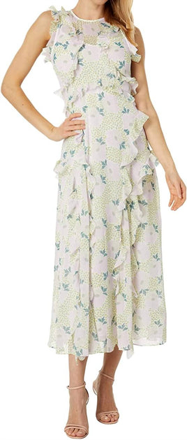 TED BAKER Calinia Sleeveless Waterfall Ruffle Trim Midi Dress In