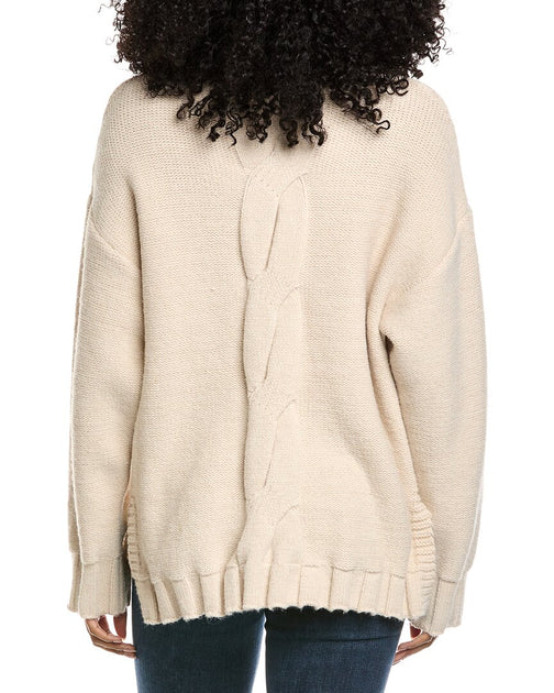 FATE Mock Neck Cable Knit Sweater Beige Medium 3
