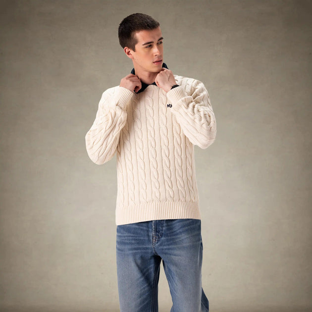 Members Only Herren Rundhals-Kabelstrick-Pullover Blau Small 3