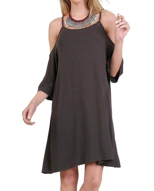 umgee Open Shoulder Ruffle Sleeve Dress Ash 2X 2