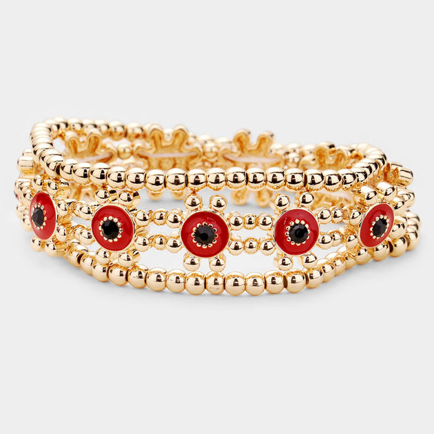 FASHNZFAB Stretch Layered Bracelets Red One Size 4