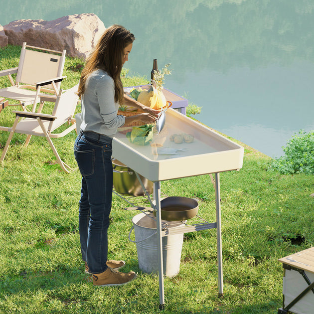 Hivvago Portable Folding Beverage Cooler Table White 4