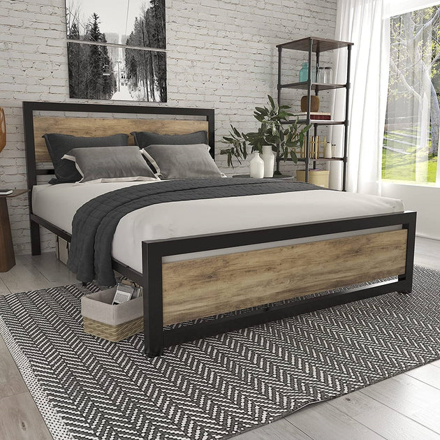 Hivvago Full Size Platform Bed Frame Black/Brown 4