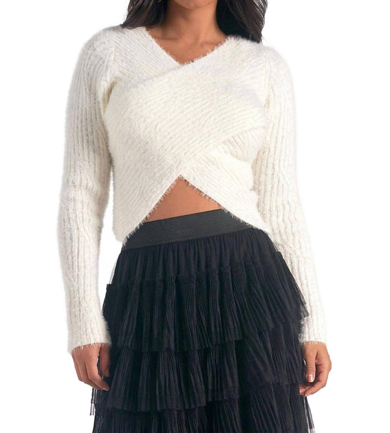 ELAN Cropped Sweater White Medium 2