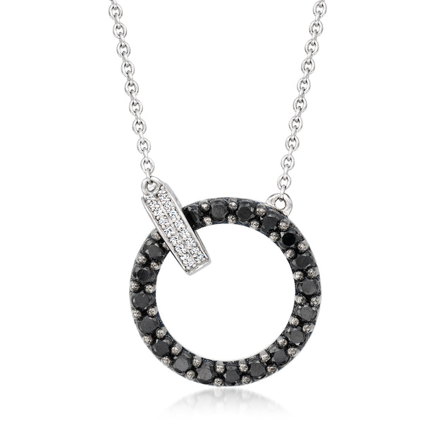 Ross-Simons Black Spinel Diamond Circle Clasp Necklace Sterling Silver 2