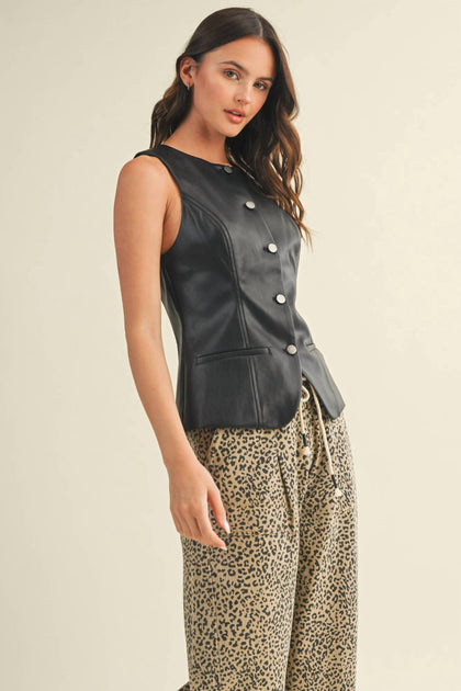 Mustard Seed Fitted Leather Vest Schwarz Small 4