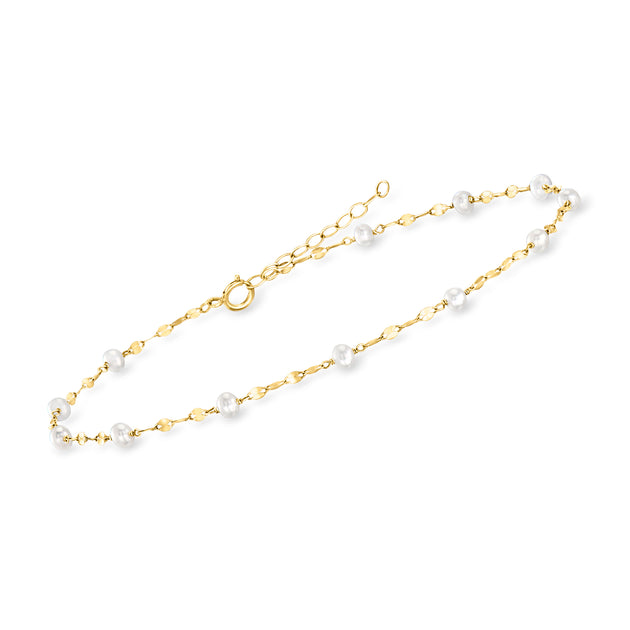 Ross-Simons RS Pure Cultured Pearl Station Anklet Gold 4