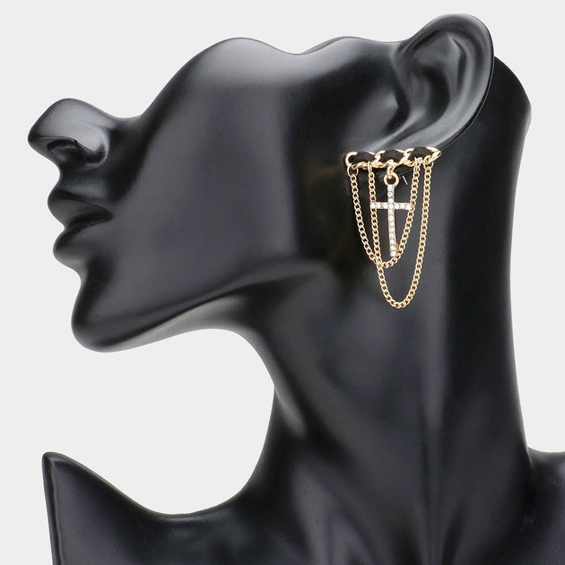 FASHNZFAB Cross Chain Earrings Gold 3