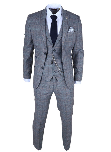 Infinity Herren 3-Teiliger Anzug Hellblau-Grau Karriert US 42 Regular 3