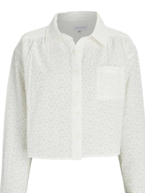 Something Navy Eyelet Button Up Top White XL 3