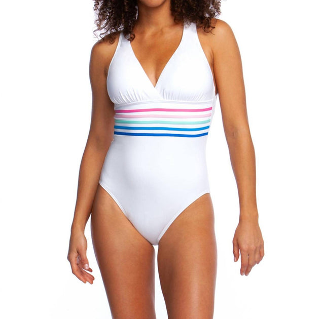 La Blanca Cross Back Einteiler Badeanzug Weiß US 6 2
