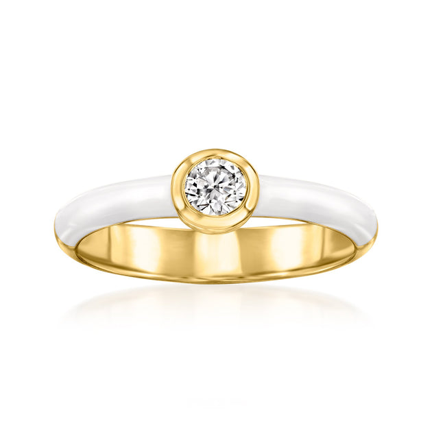 Ross-Simons Bezel-Set Lab-Grown Diamond Ring White Enamel US 7 2