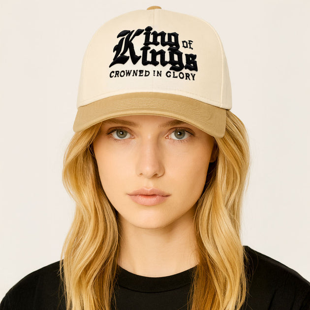 FASHNZFAB KING Message Embroidered Five Panel Canvas Baseball Cap Gold 2