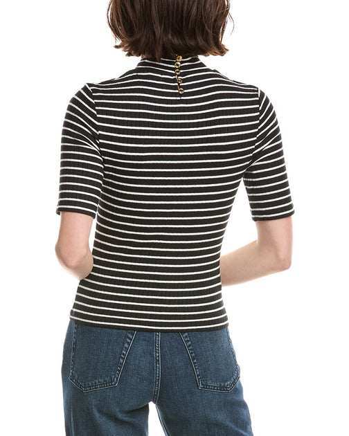 rag & bone The Knit Stripe Rib Turtleneck T-Shirt Black Medium 3