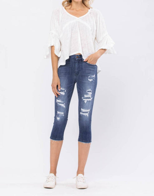 Judy Blue Perfect Patch Capri Jeans Blue 27 3