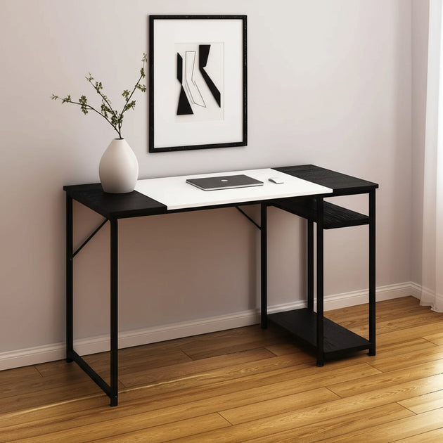 Bureau d'ordinateur Hivvago 47 pouces en forme de H Noir et Blanc 2