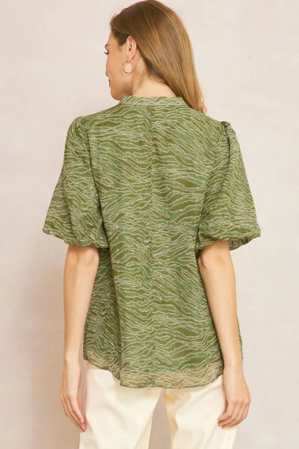 entro Bubble Sleeve V-Neck Top Green Small 3
