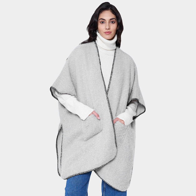 TRUEDAMES Poncho Kimono Blanc avec Poches Avant et Point de Couverture Taille Unique 4