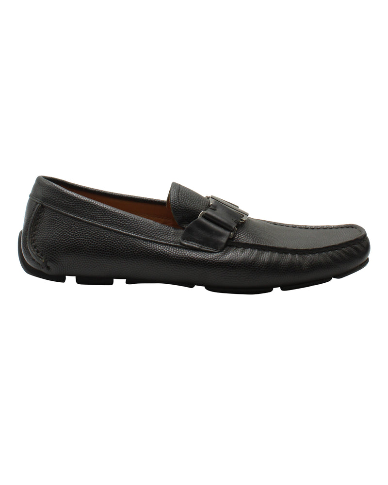 Salvatore Ferragamo Slip-on Loafers In Black Leather | ShopSimon display picture 1