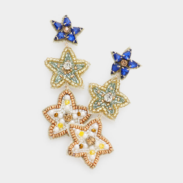 FASHNZFAB Triple Star Link Dangle Earrings Blue 3