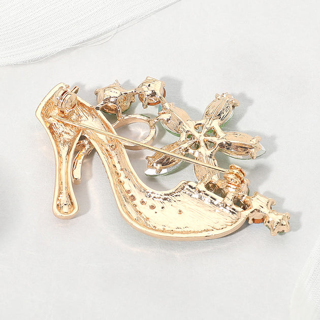 FASHNZFAB Stiletto Heel Flower Brooch Green 5