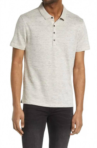 John Varvatos Linen Blend Button-Up Polo White Medium 2