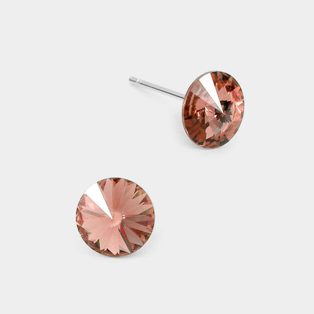 FASHNZFAB Runde Kristall Stecker Ohrringe Pink 7
