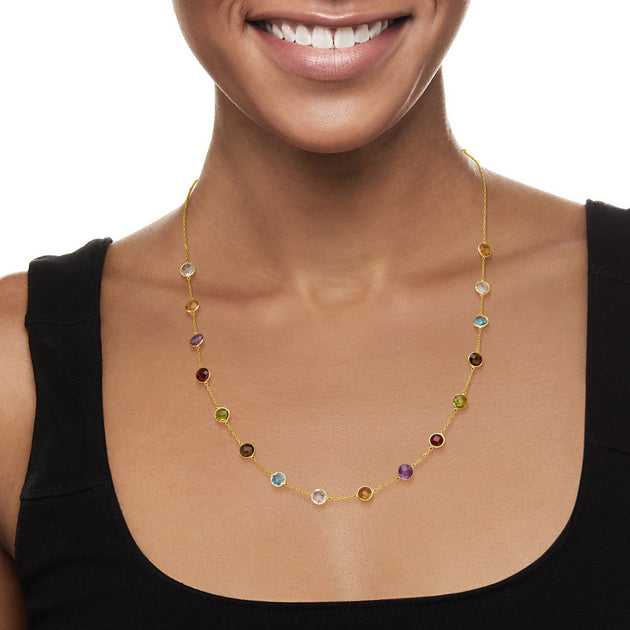 Ross-Simons Bezel-Set Multi-Gemstone Station Necklace Pink 3