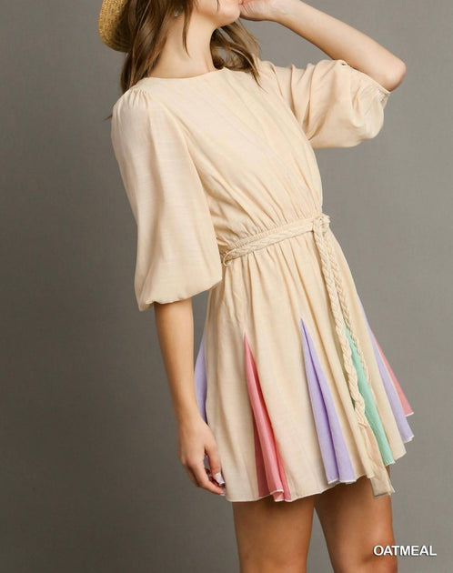 Umgee Flutter Hem Dress Beige Small 4