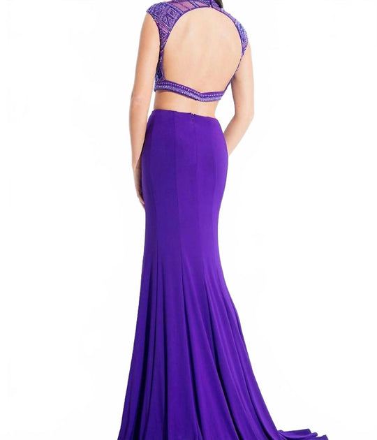 Rachel Allan Beaded Two-Piece Jersey Gown Purple US 4 3