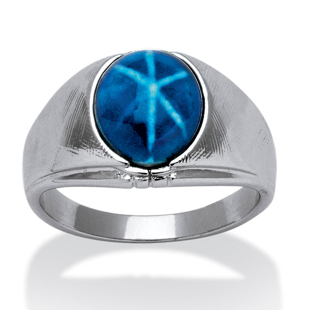 Palm Men's Oval Simulated Blue Star Sapphire Ring Blue US 14 2