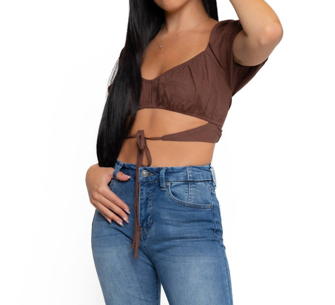 LE LIS Dahlia Cut Out Crop Top Brown Medium 2